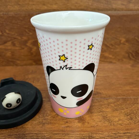 I LOVE PANDA Ceramic Travel Mug with Silicone Lid - Picture 3 of 4
